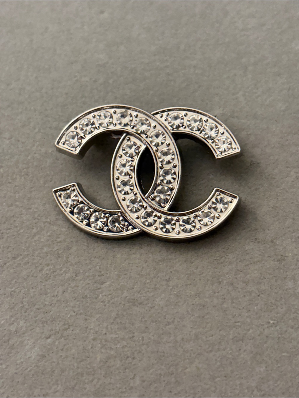 Silver Crystal Interlocking Logo Brooch